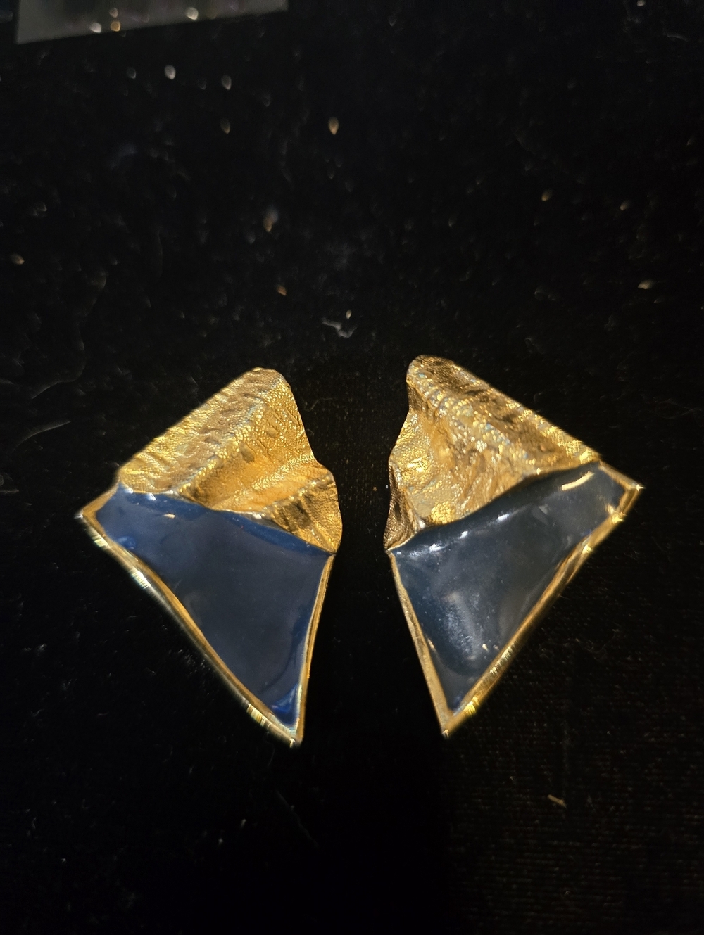 Gold Tone Blue Enamel Geometric Women's Earrings